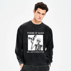 Kyoto-Lion Funny Skeleton Bat Meme Washed Long Sleeve T-Shirt