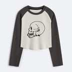 Kyoto-Lion Funny Cat Eating Fish Women's Crop Raglan T-Shirt