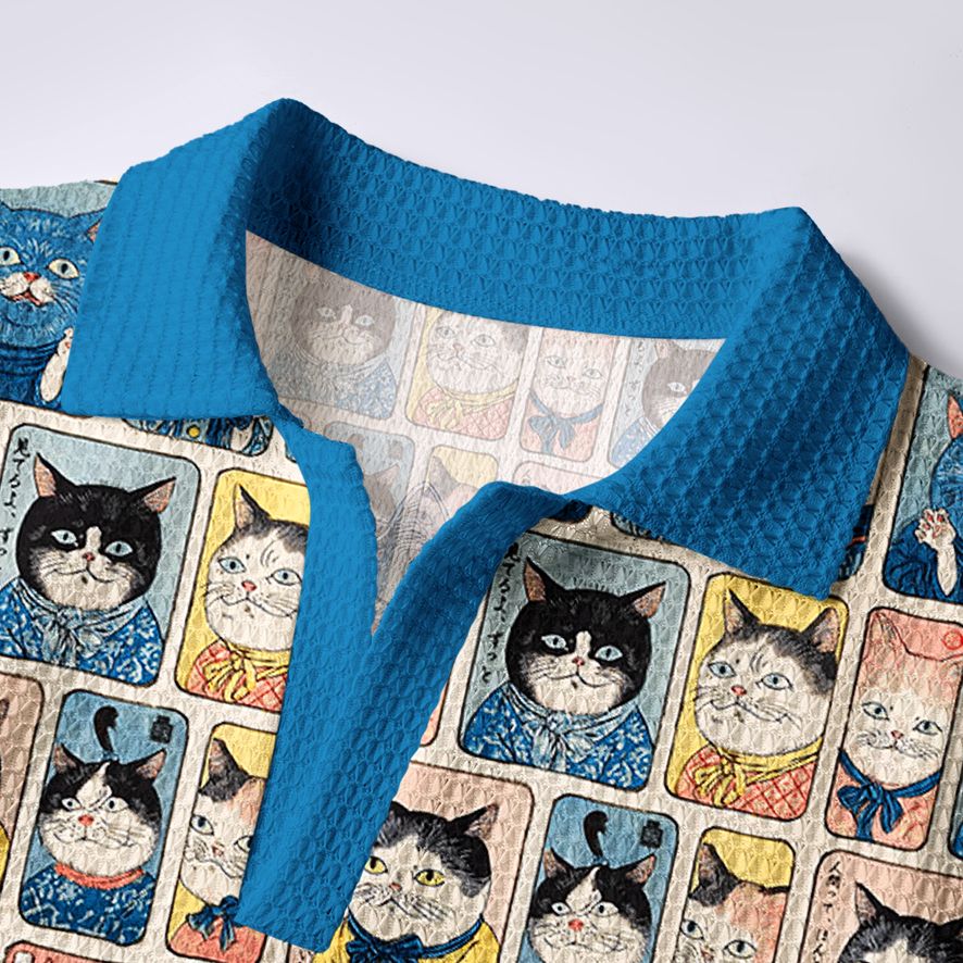 Soft Casual Japanese Cat Polo Top
