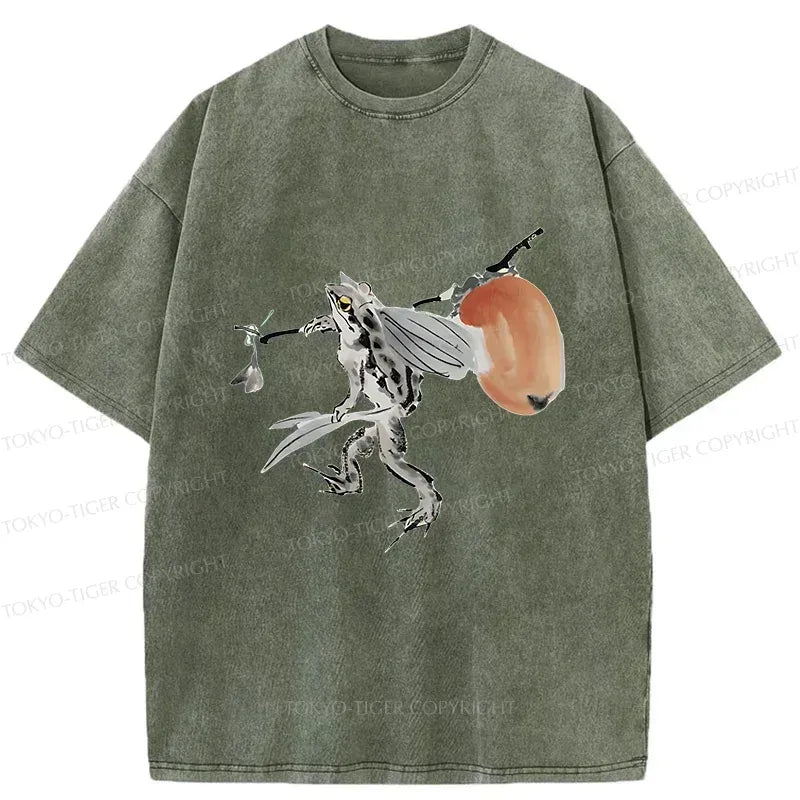 Japanese frog travel washed t-shirt