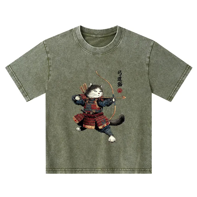 Japanese Vintage Samurai Cat T-Shirt for Kids