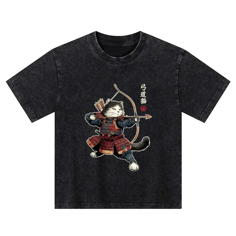 Japanese Vintage Samurai Cat T-Shirt for Kids