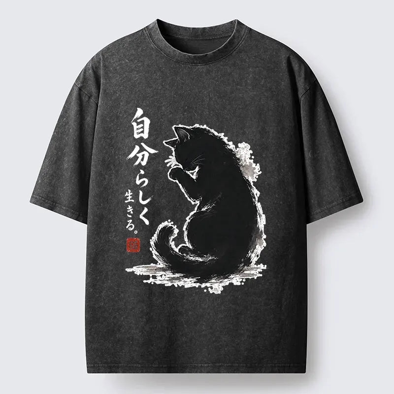 Washed Black Cat T-Shirt Best Seller