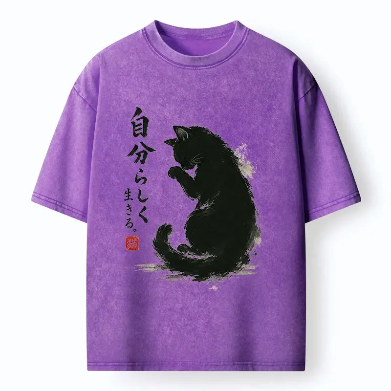 Japanese Black Cat T-Shirt for Daily Wear