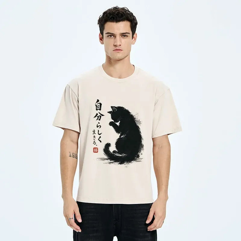 Japanese Black Cat T-Shirt for Daily Wear