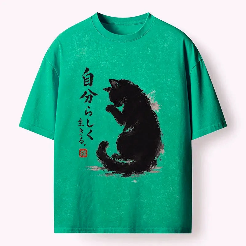 Washed Black Cat T-Shirt Best Seller