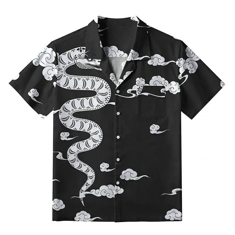 Kyoto-Lion Snake And Auspicious Clouds Aloha Hawaiian Shirt