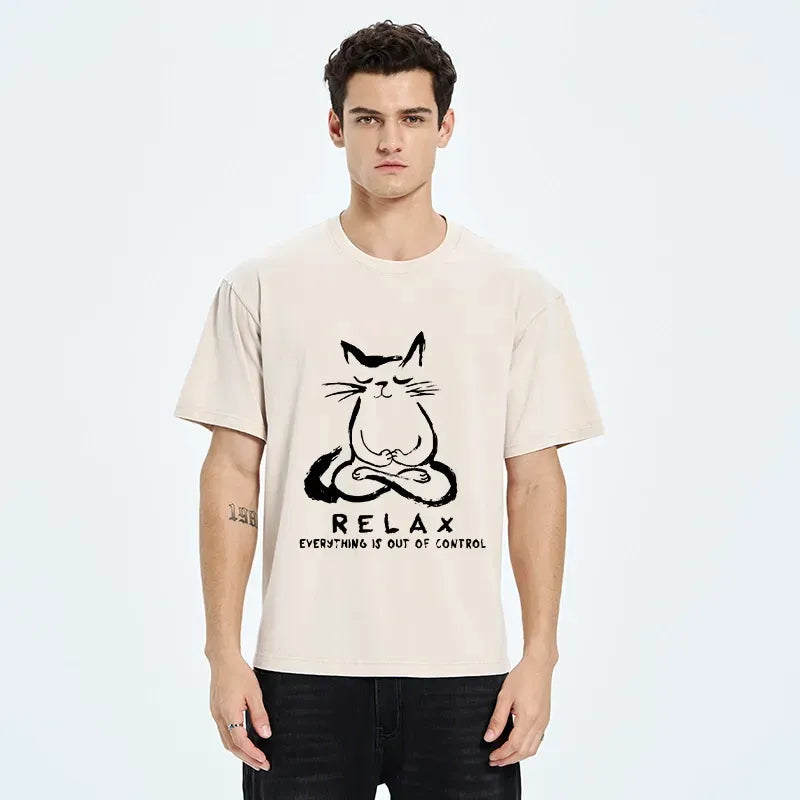 Kyoto-Lion Zen Meditate Cat Chill Funny Meme Washed T-Shirt