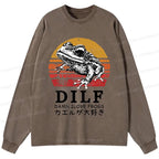 Kyoto-Lion Funny Frog Lover Washed Long Sleeve T-Shirt