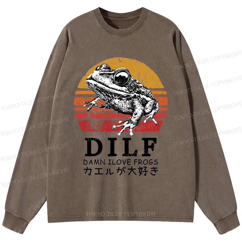 Kyoto-Lion Funny Frog Lover Washed Long Sleeve T-Shirt