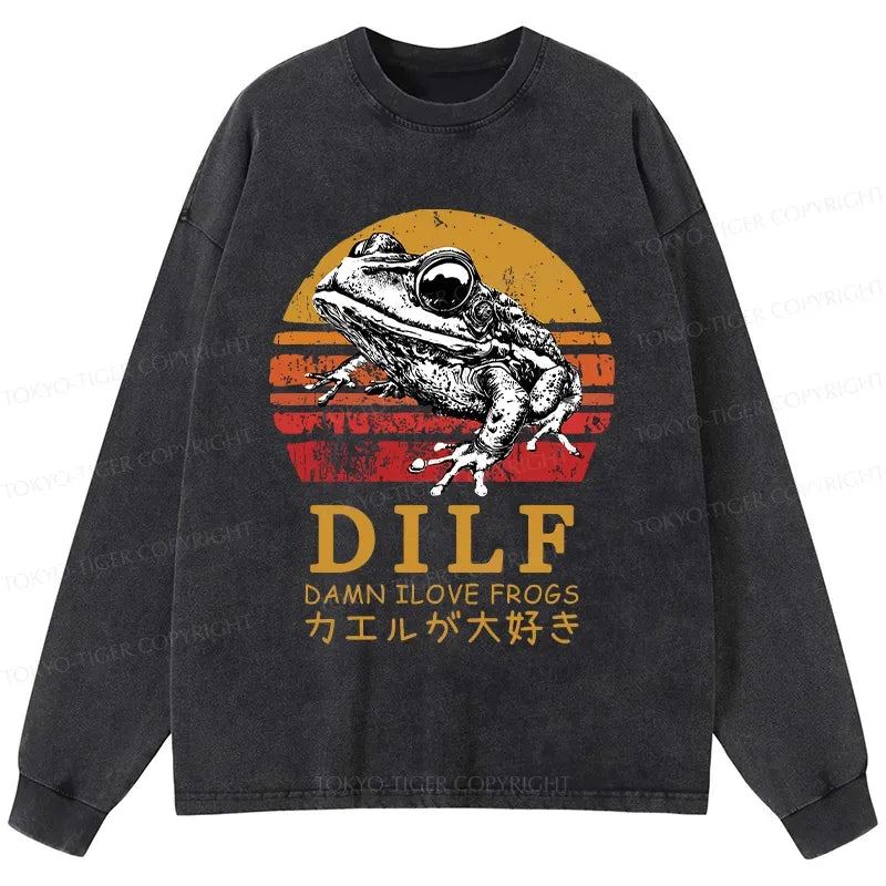 Kyoto-Lion Funny Frog Lover Washed Long Sleeve T-Shirt