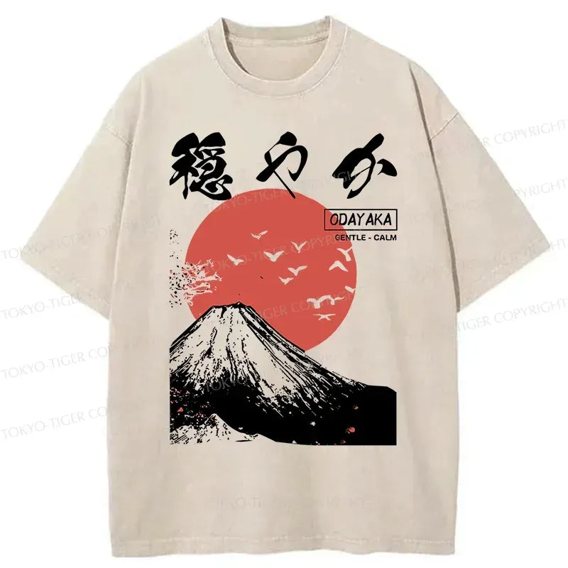 Kyoto-Lion Japan Mount Fuji Retro Washed T-Shirt