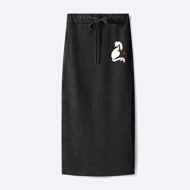 Elegant Vintage Black Cat Skirt for Women