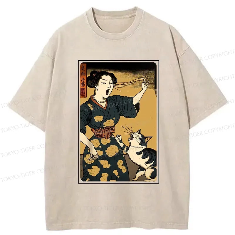 Kyoto-Lion Woman Yelling At Cat Washed T-Shirt