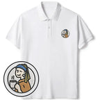 Kyoto-Lion Girl With Pearl Earrings Drinks Coffee Embroidered Polo T-Shirt