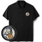 Kyoto-Lion Girl With Pearl Earrings Drinks Coffee Embroidered Polo T-Shirt