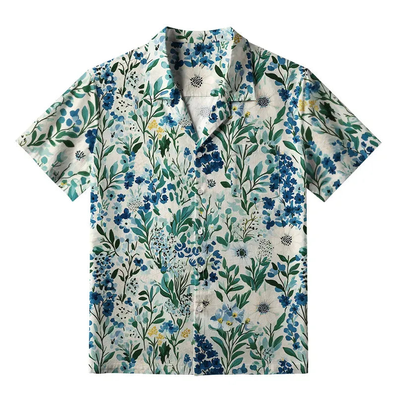Kyoto-Lion Serenely Blue Flora Aloha Hawaiian Shirt