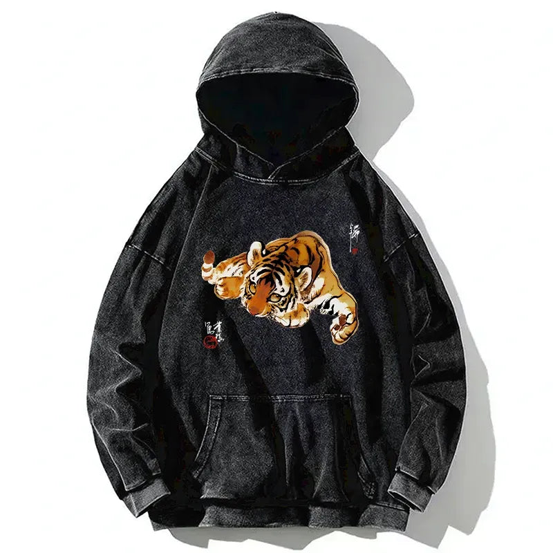 Japanese Art Washed Hoodie for Casual