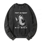 Kyoto-Lion Funny Fight Or Flight Washed Sweatshirt