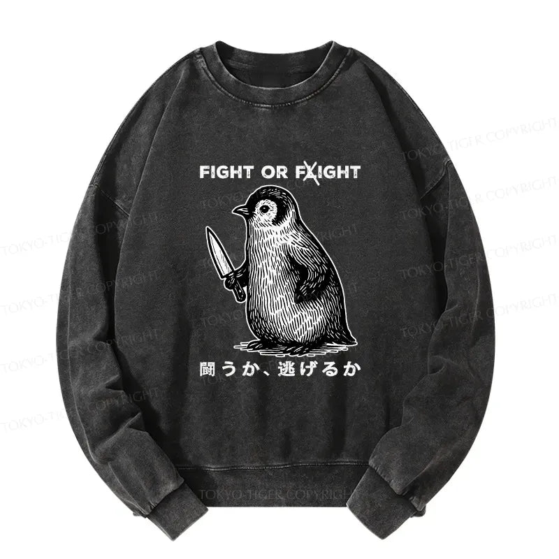 Kyoto-Lion Funny Fight Or Flight Washed Sweatshirt