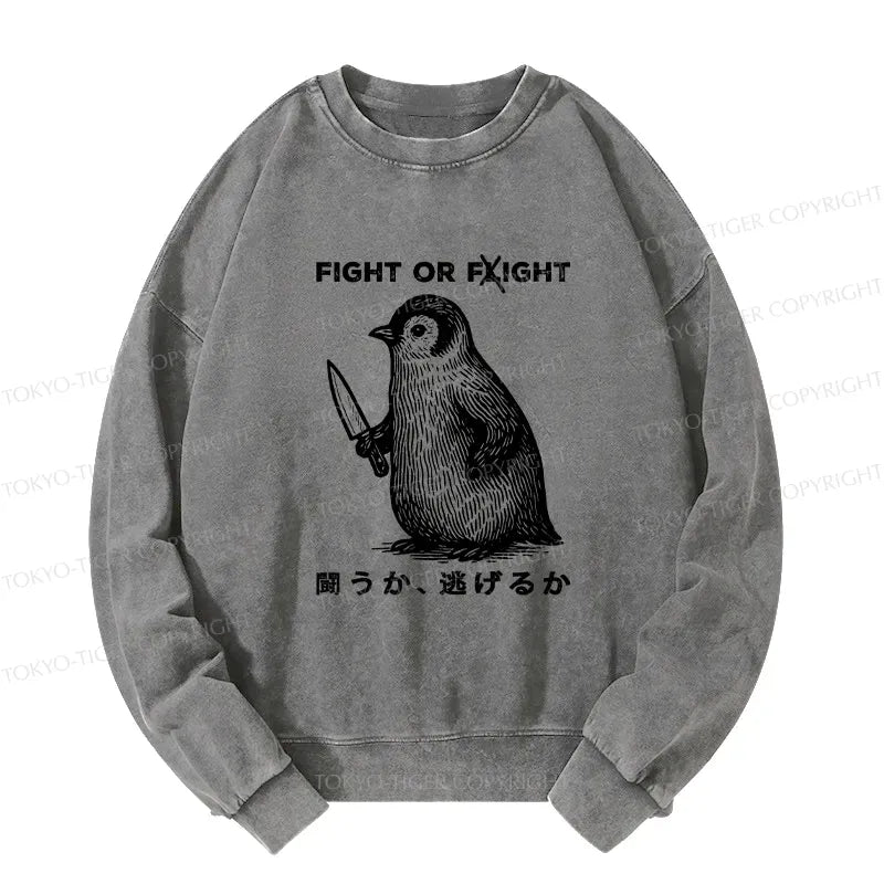 Kyoto-Lion Funny Fight Or Flight Washed Sweatshirt