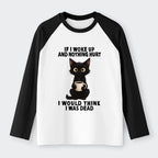 Kyoto-Lion Funny Cute Black Cat And Coffee Meme Raglan Long Sleeve T-shirt