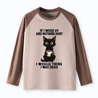 Kyoto-Lion Funny Cute Black Cat And Coffee Meme Raglan Long Sleeve T-shirt