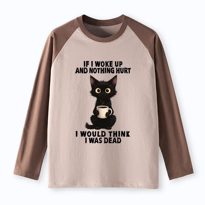 Kyoto-Lion Funny Cute Black Cat And Coffee Meme Raglan Long Sleeve T-shirt