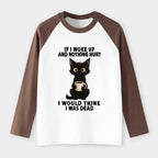 Kyoto-Lion Funny Cute Black Cat And Coffee Meme Raglan Long Sleeve T-shirt
