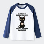 Kyoto-Lion Funny Cute Black Cat And Coffee Meme Raglan Long Sleeve T-shirt