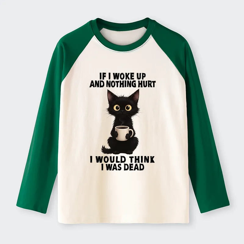 Kyoto-Lion Funny Cute Black Cat And Coffee Meme Raglan Long Sleeve T-shirt