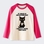 Kyoto-Lion Funny Cute Black Cat And Coffee Meme Raglan Long Sleeve T-shirt