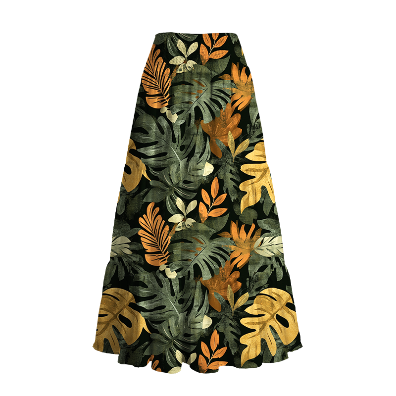 Tropical Leaf Aloha Maxi Skirt for Vacation