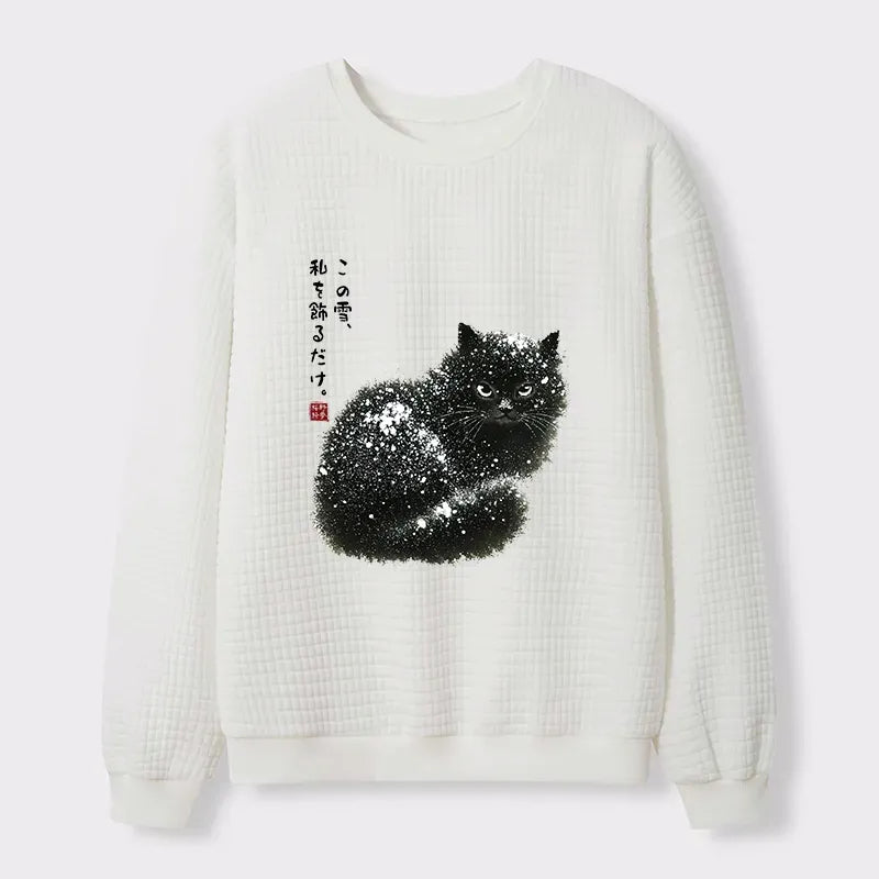 Japanese Black Cat Sweatshirt for Winter