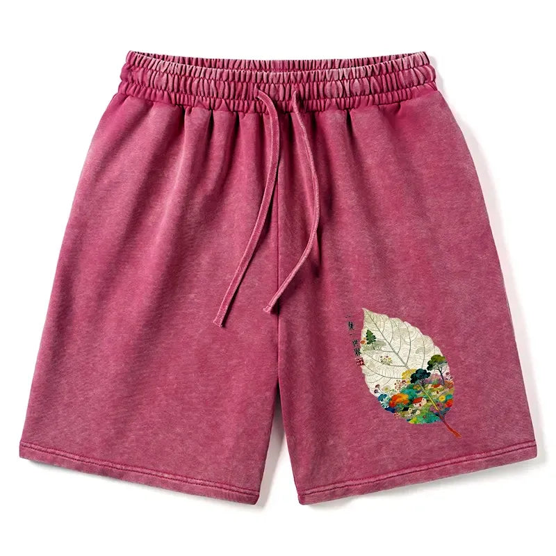 Kyoto-Lion One Leaf Holds A Tiny Colorful World Washed Shorts