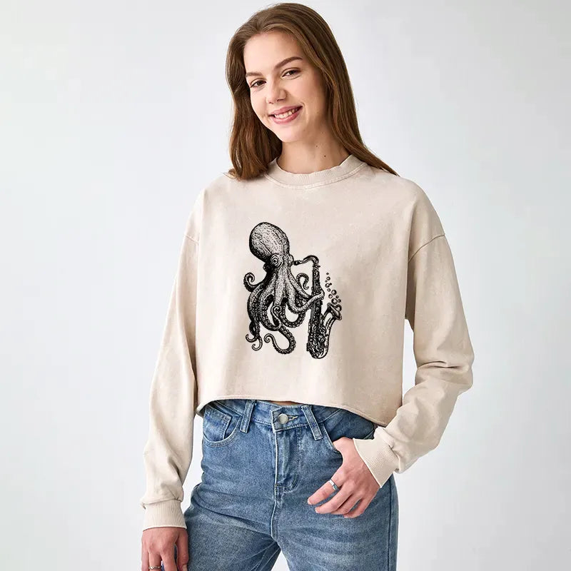 Japanese Octopus Playing Saxophone Sweatshirt for Women