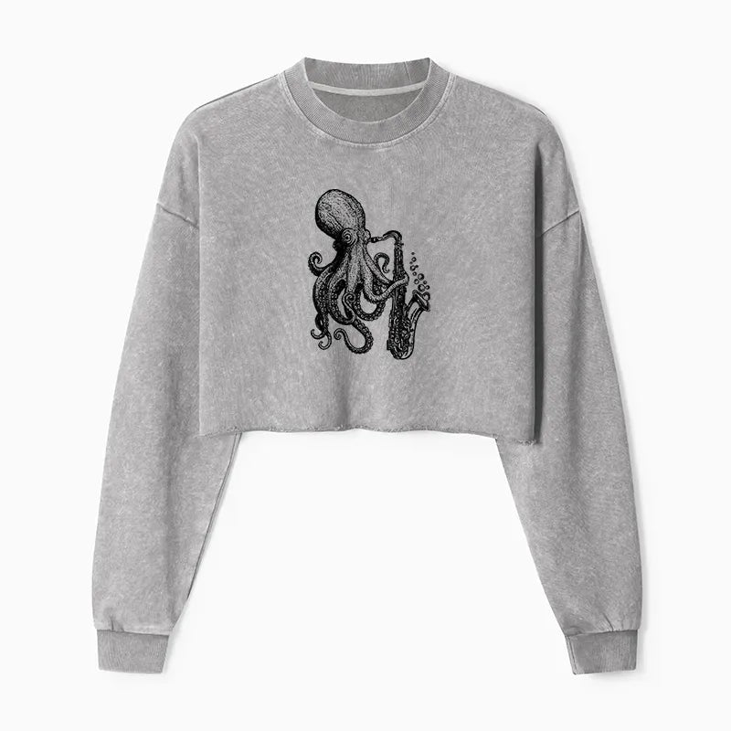 Japanese Octopus Playing Saxophone Sweatshirt for Women