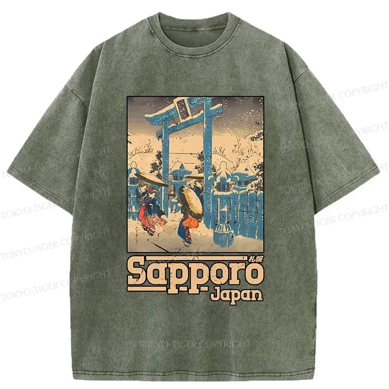 Kyoto-Lion Sapporo Snow Scene Washed T-Shirt