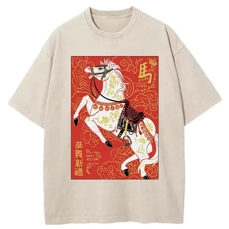 kyoto lion 2026 year of the horse washed t-shirt
