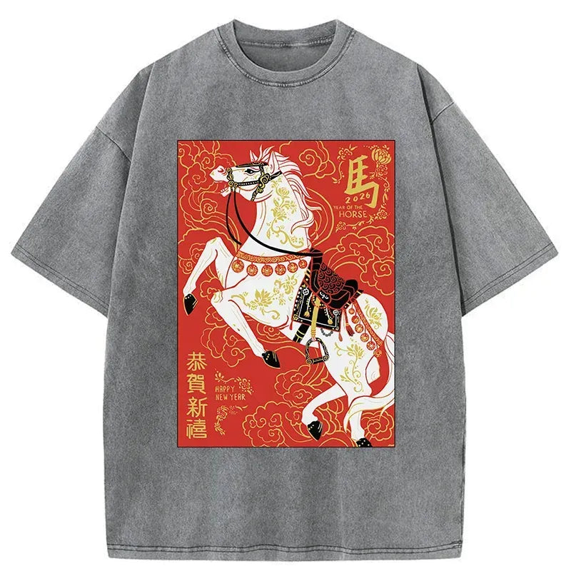 kyoto lion 2026 year of the horse washed t-shirt