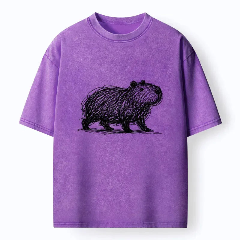 Kyoto-Lion Minimalist Capybara Washed T-Shirt