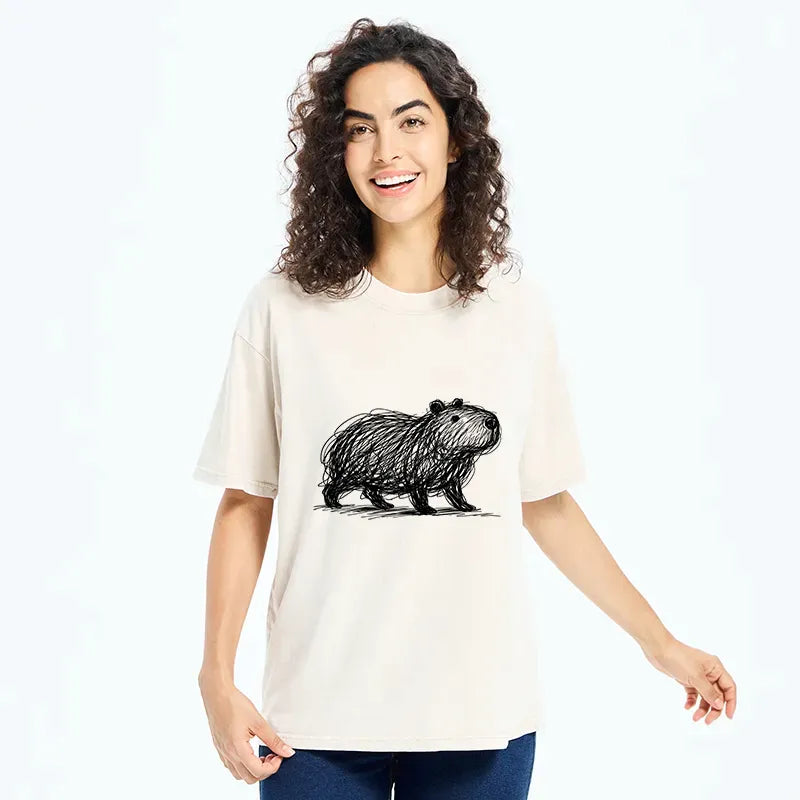 Kyoto-Lion Minimalist Capybara Washed T-Shirt