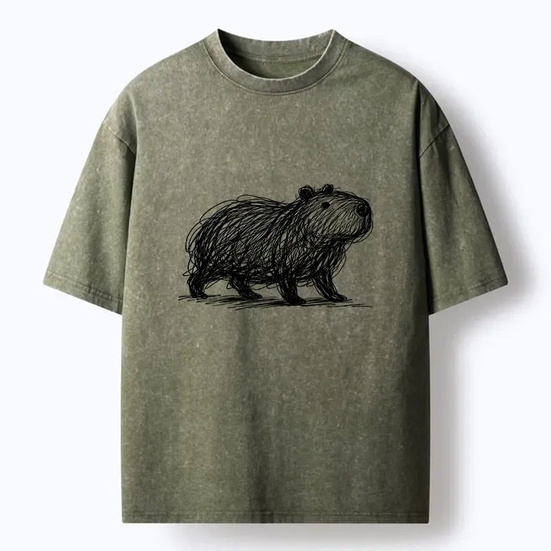 Kyoto-Lion Minimalist Capybara Washed T-Shirt