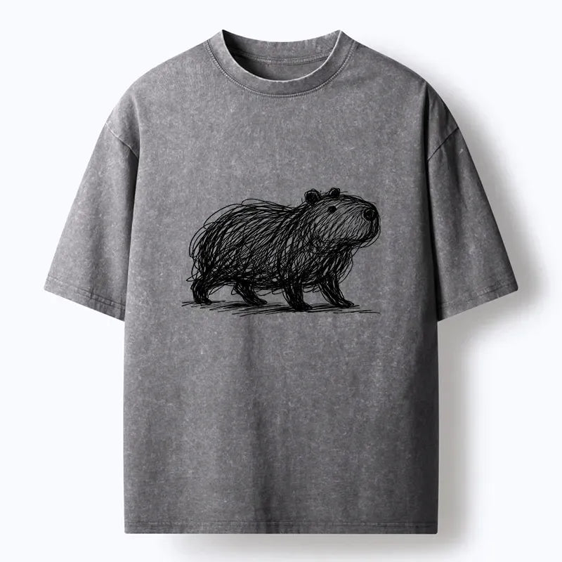 Kyoto-Lion Minimalist Capybara Washed T-Shirt