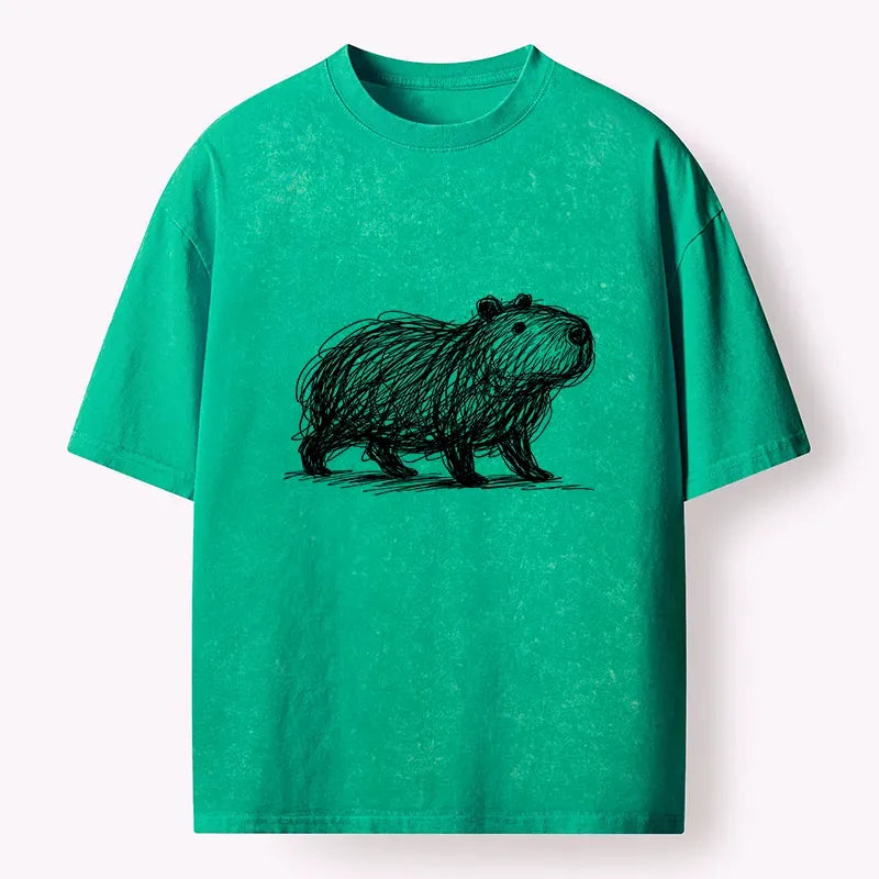 Japanese Capybara Washed Tee for Summer
