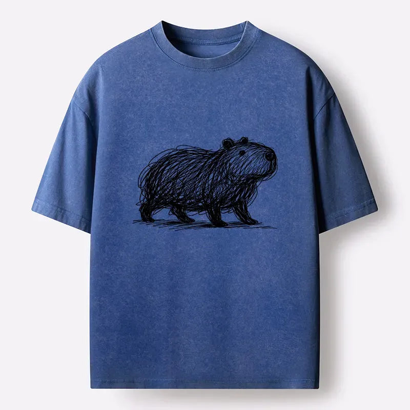 Kyoto-Lion Minimalist Capybara Washed T-Shirt