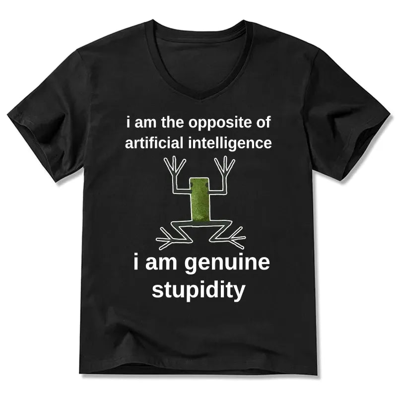 Kyoto-Lion Genuine Stupidity Frog Meme V-Neck Classic T-Shirt