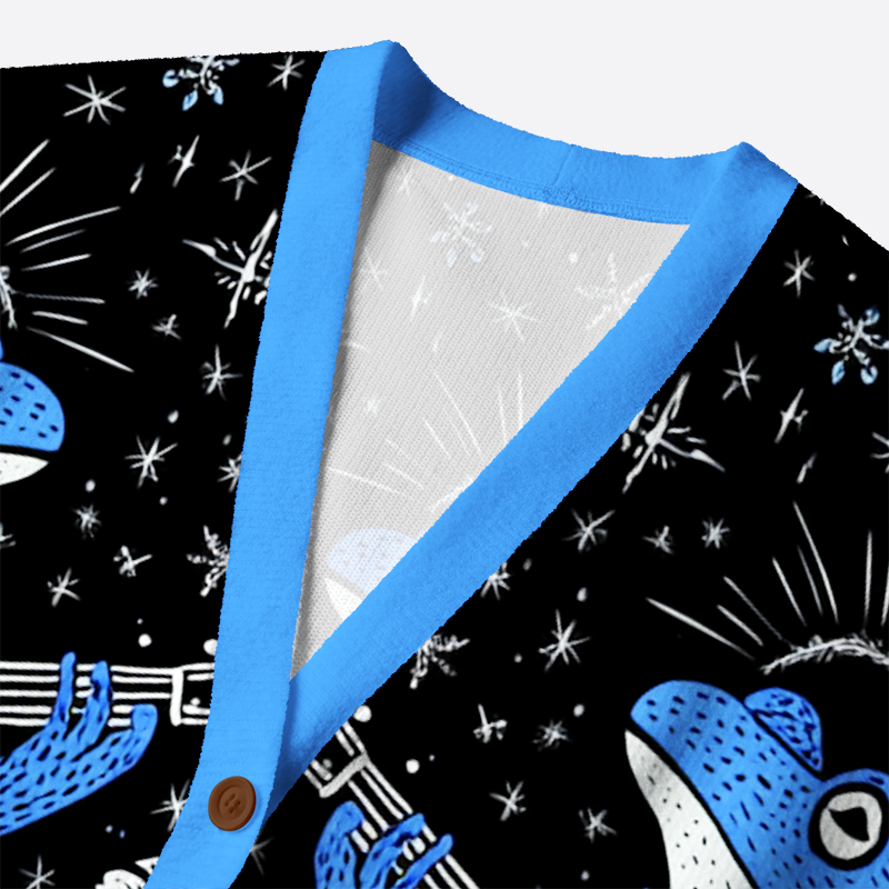 Kyoto-Lion Serenade of the Banjo Frogs Ugly Cardigan Sweater