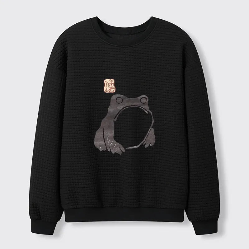 Kyoto-Lion Matsumoto Hoji Woodblock Print Frog Waffle Sweatshirt