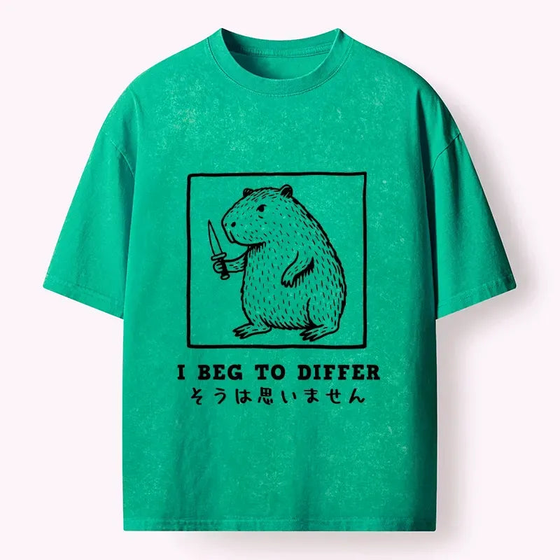 Kyoto-Lion Sassy Capybara Holding A Blade Washed T-Shirt